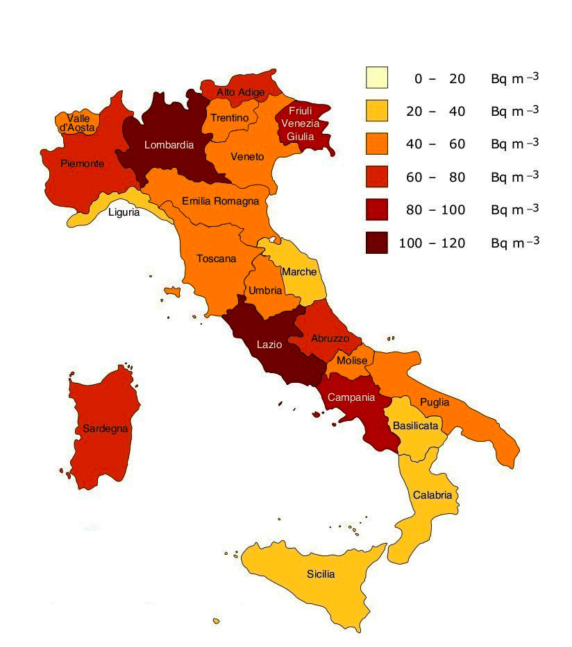 Mappa gas radon In Italia